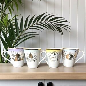 DISNEY Princess Teacup Mug Set – Cinderella, Ariel, Belle, Jasmine – Gold Rim